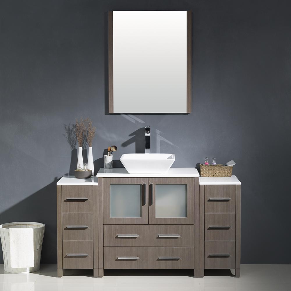 Fresca Torino 54" Gray Oak Modern Bathroom Vanity w/ 2 Side Cabinets & Vessel Sink