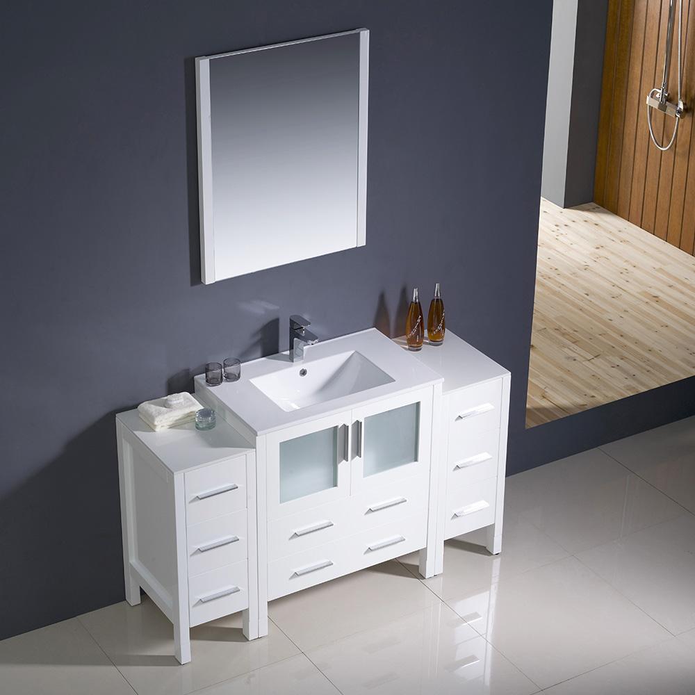 Fresca Torino 54" White Modern Bathroom Vanity w/ 2 Side Cabinets & Integrated Sink