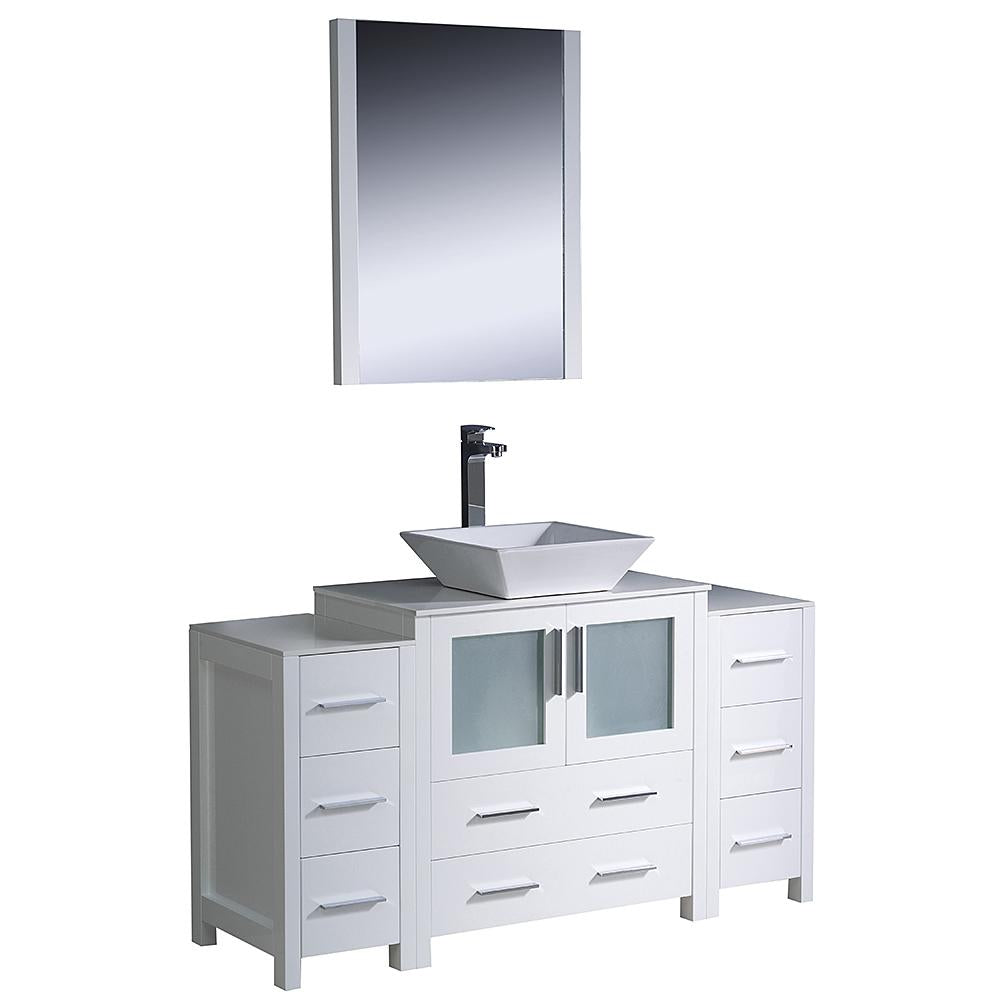 Fresca Torino 54" White Modern Bathroom Vanity w/ 2 Side Cabinets & Vessel Sink