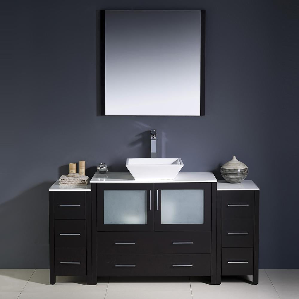 Fresca Torino 60" Espresso Modern Bathroom Vanity w/ 2 Side Cabinets & Vessel Sink