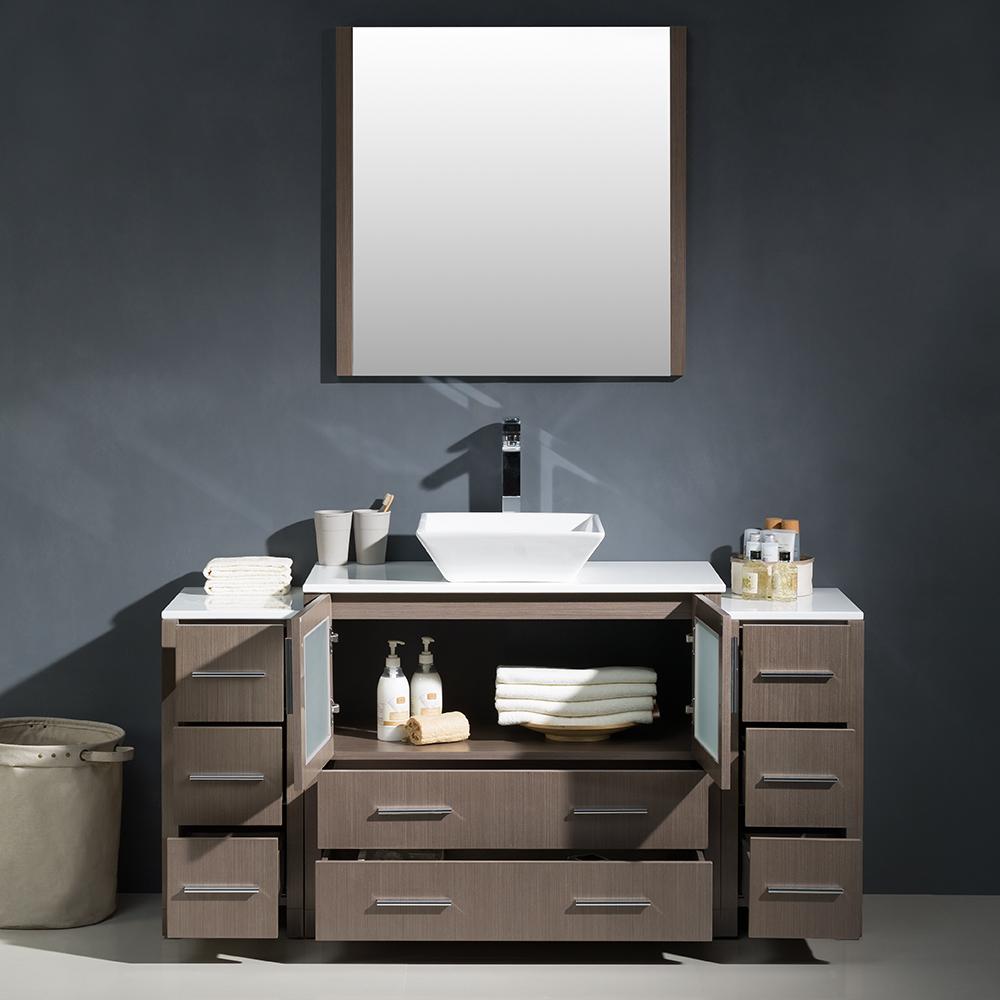 Fresca Torino 60" Gray Oak Modern Bathroom Vanity w/ 2 Side Cabinets & Vessel Sink