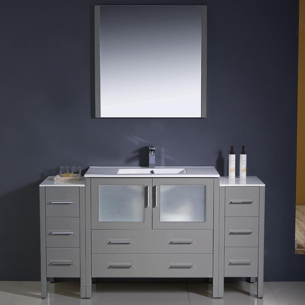 Fresca Torino 60" Gray Modern Bathroom Vanity w/ 2 Side Cabinets & Integrated Sink