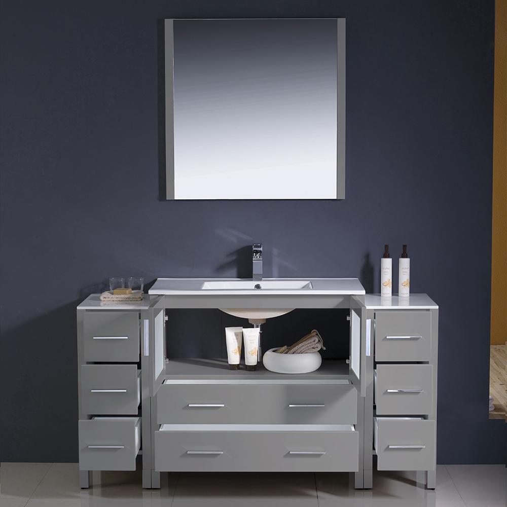 Fresca Torino 60" Gray Modern Bathroom Vanity w/ 2 Side Cabinets & Integrated Sink