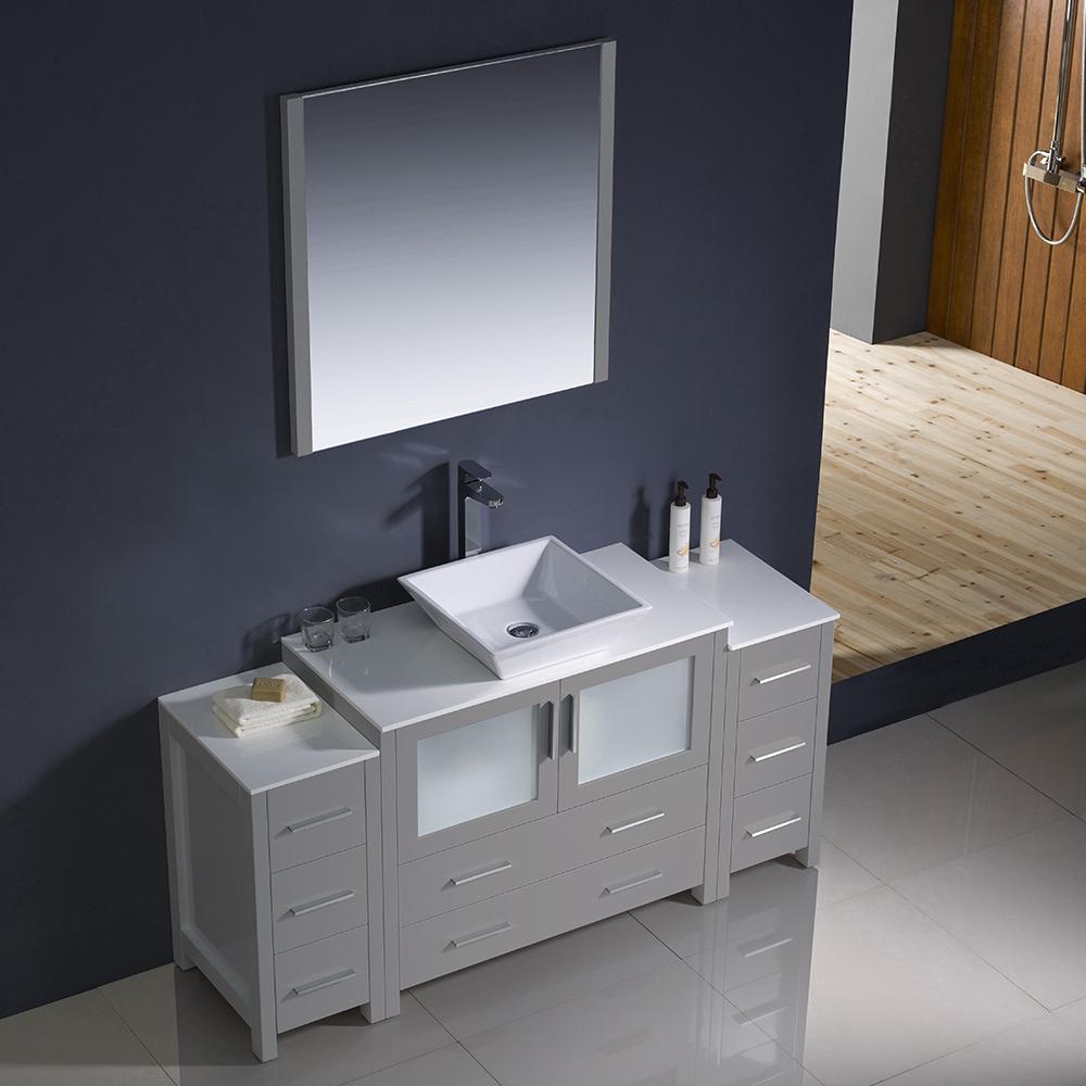 Fresca Torino 60" Gray Modern Bathroom Vanity w/ 2 Side Cabinets & Vessel Sink