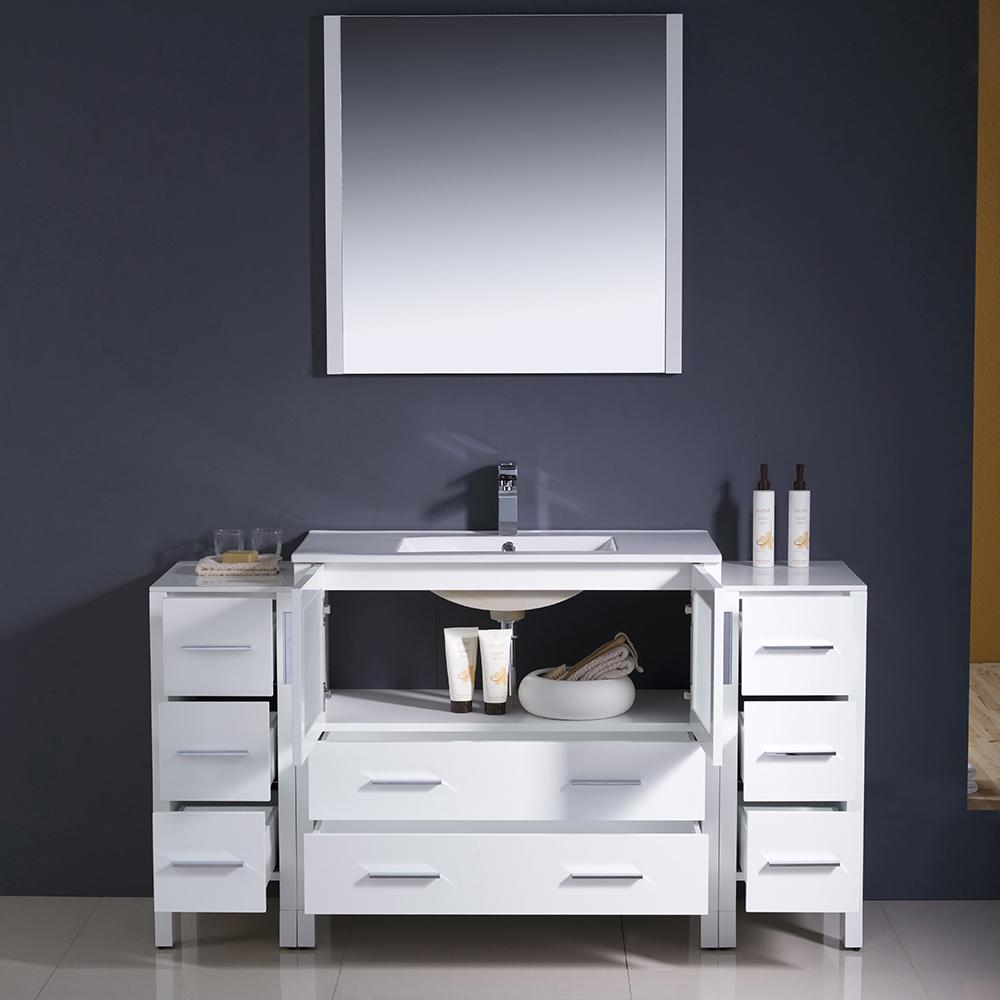 Fresca Torino 60" White Modern Bathroom Vanity w/ 2 Side Cabinets & Integrated Sink