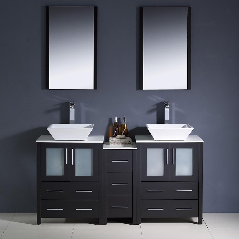 Fresca Torino 60" Espresso Modern Double Sink Bathroom Vanity w/ Side Cabinet & Vessel Sinks