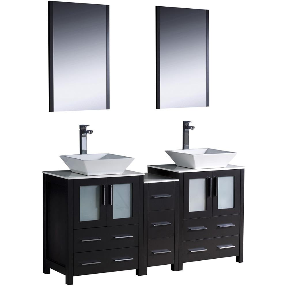 Fresca Torino 60" Espresso Modern Double Sink Bathroom Vanity w/ Side Cabinet & Vessel Sinks