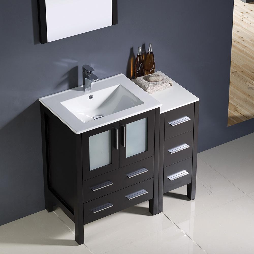 Fresca Torino 36" Espresso Modern Bathroom Vanity w/ Side Cabinet & Integrated Sinks