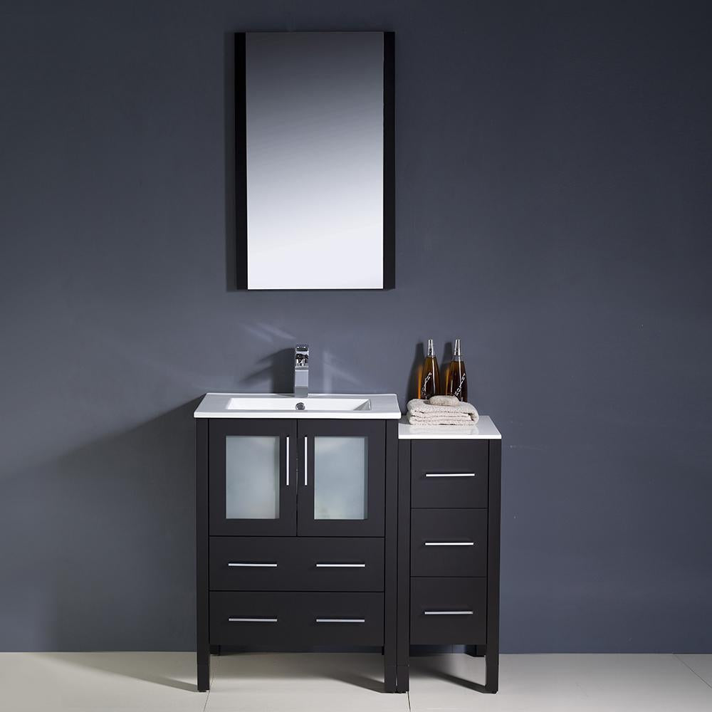 Fresca Torino 36" Espresso Modern Bathroom Vanity w/ Side Cabinet & Integrated Sinks