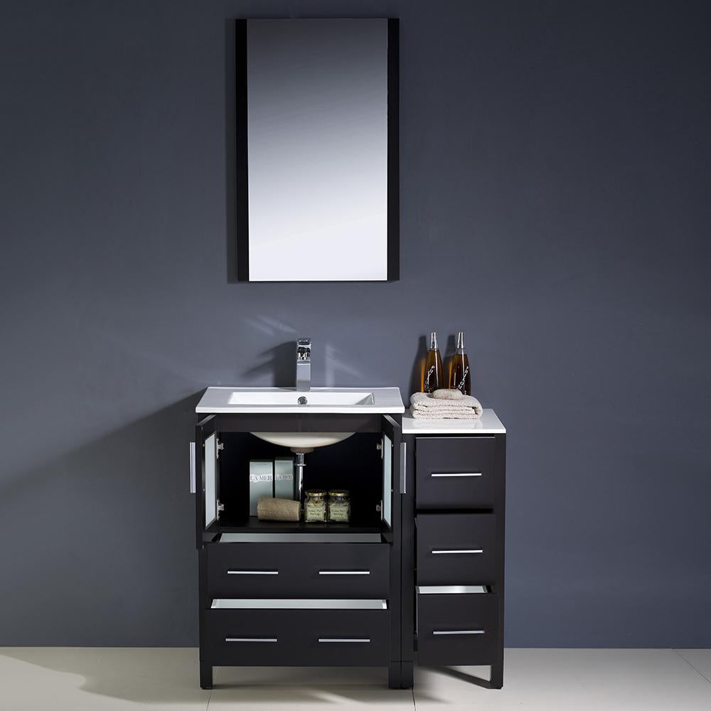 Fresca Torino 36" Espresso Modern Bathroom Vanity w/ Side Cabinet & Integrated Sinks