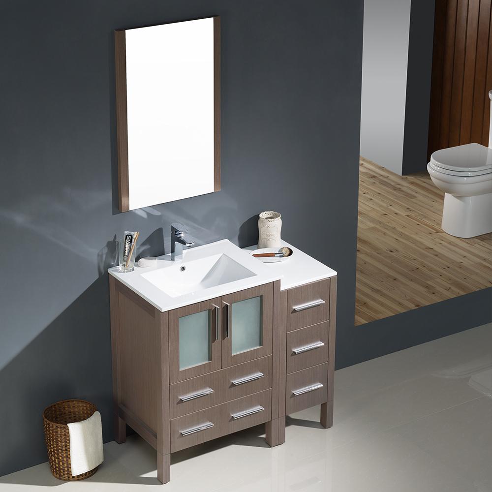 Fresca Torino 36" Gray Oak Modern Bathroom Vanity w/ Side Cabinet & Integrated Sinks