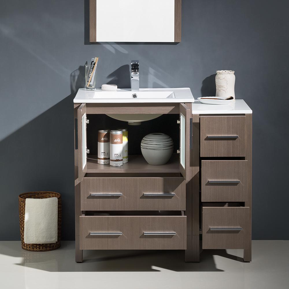 Fresca Torino 36" Gray Oak Modern Bathroom Vanity w/ Side Cabinet & Integrated Sinks