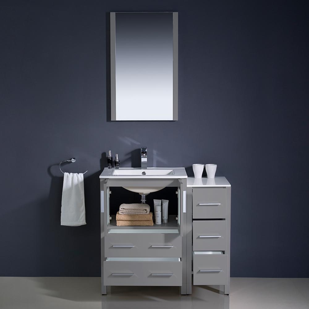 Fresca Torino 36" Gray Modern Bathroom Vanity w/ Side Cabinet & Integrated Sinks