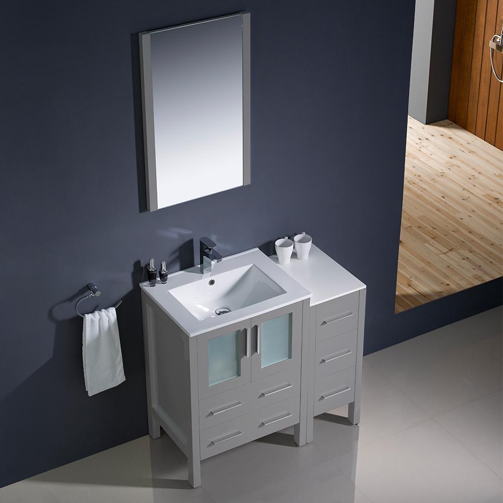Fresca Torino 36" Gray Modern Bathroom Vanity w/ Side Cabinet & Integrated Sinks