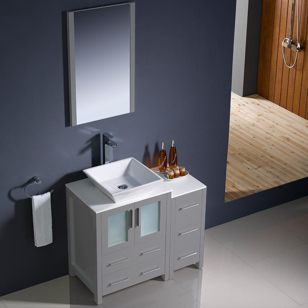Fresca Torino 36" Gray Modern Bathroom Vanity w/ Side Cabinet & Vessel Sink