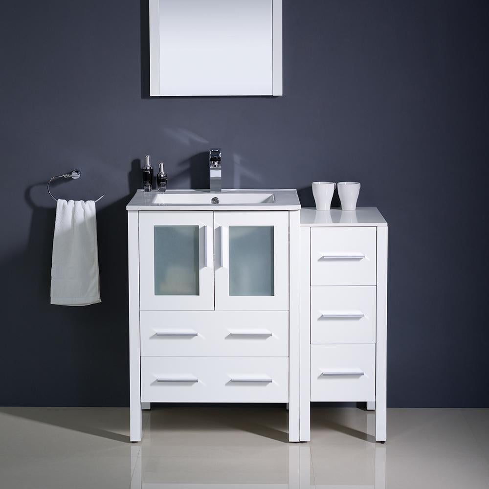 Fresca Torino 36" White Modern Bathroom Vanity w/ Side Cabinet & Integrated Sink