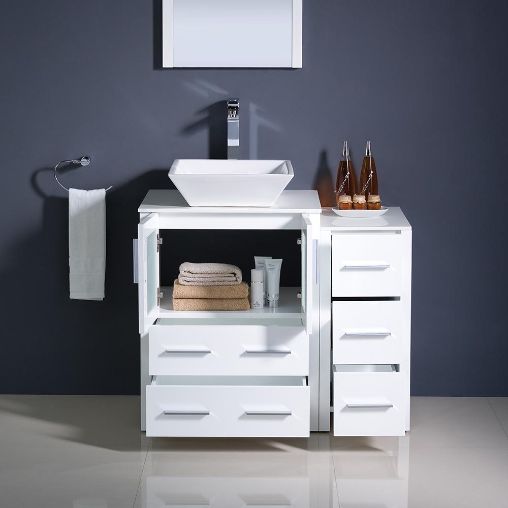 Fresca Torino 36" White Modern Bathroom Vanity w/ Side Cabinet & Vessel Sink