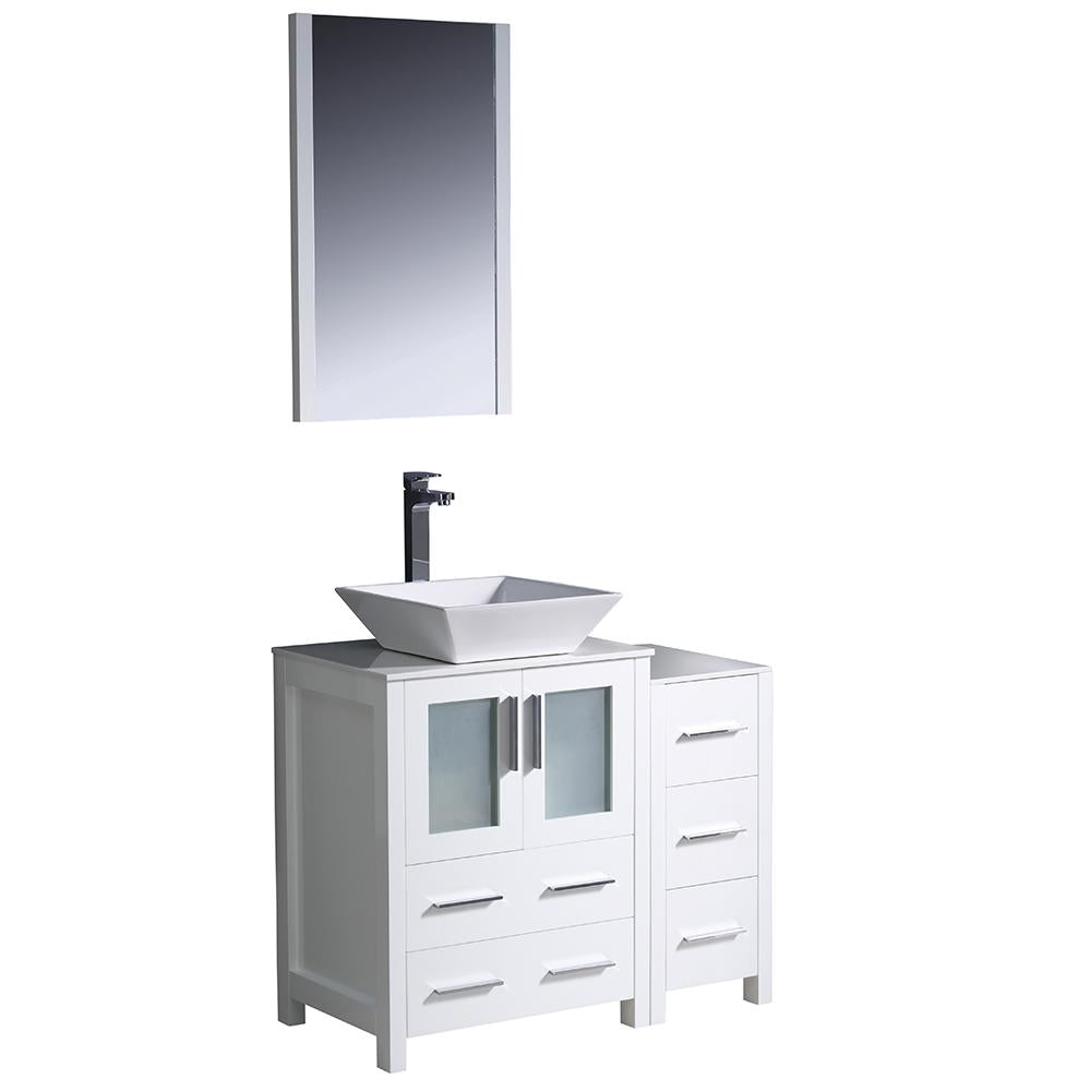 Fresca Torino 36" White Modern Bathroom Vanity w/ Side Cabinet & Vessel Sink