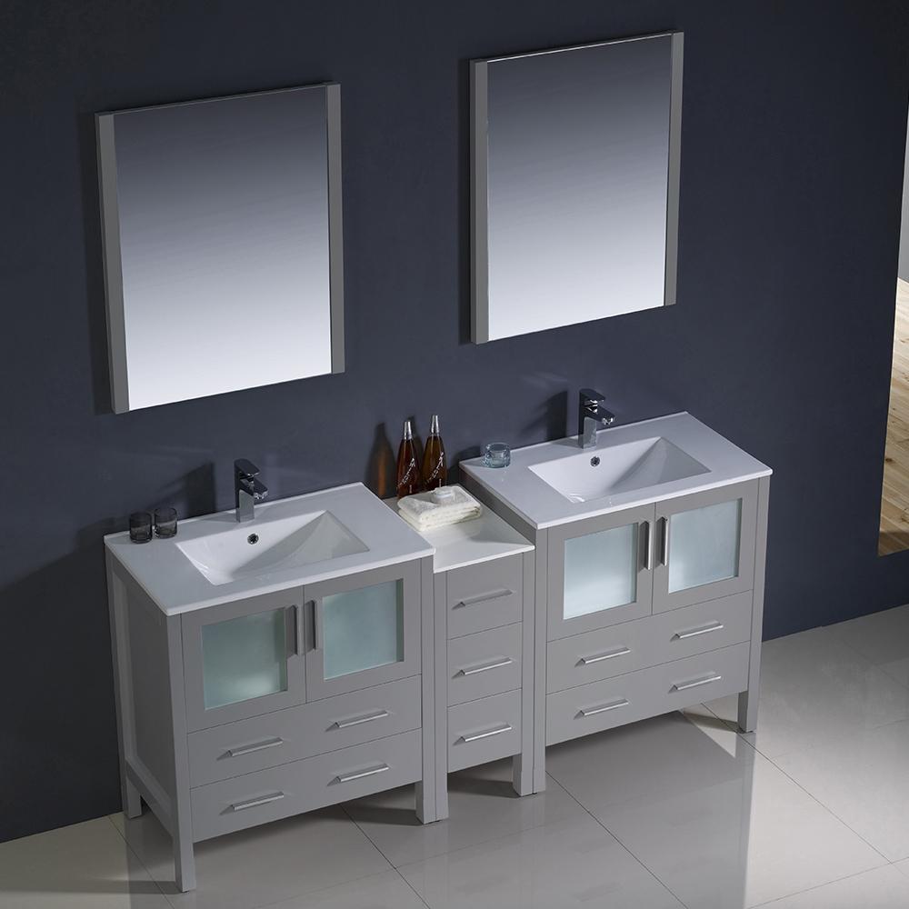 Fresca Torino 72" Gray Modern Double Sink Bathroom Vanity w/ Side Cabinet & Integrated Sinks