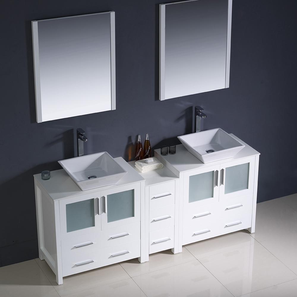 Fresca Torino 72" White Modern Double Sink Bathroom Vanity w/ Side Cabinet & Vessel Sinks