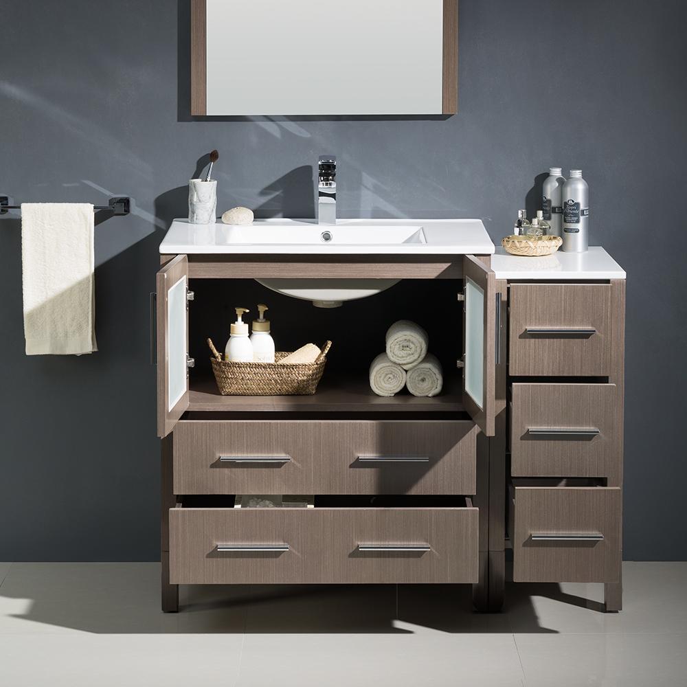 Fresca Torino 42" Gray Oak Modern Bathroom Vanity w/ Side Cabinet & Integrated Sink