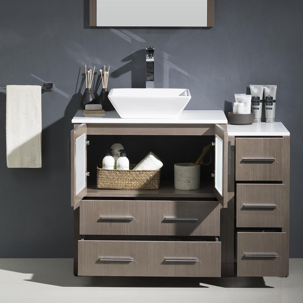 Fresca Torino 42" Gray Oak Modern Bathroom Vanity w/ Side Cabinet & Vessel Sink