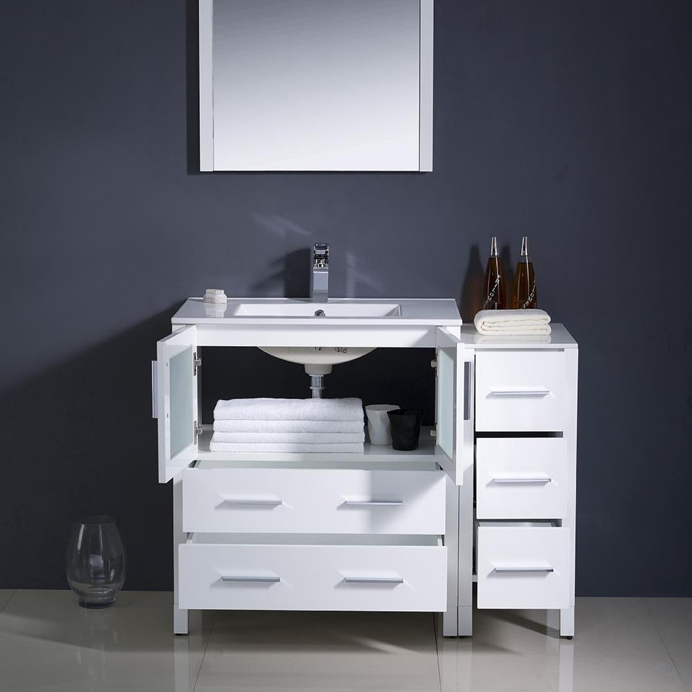 Fresca Torino 42" White Modern Bathroom Vanity w/ Side Cabinet & Integrated Sink