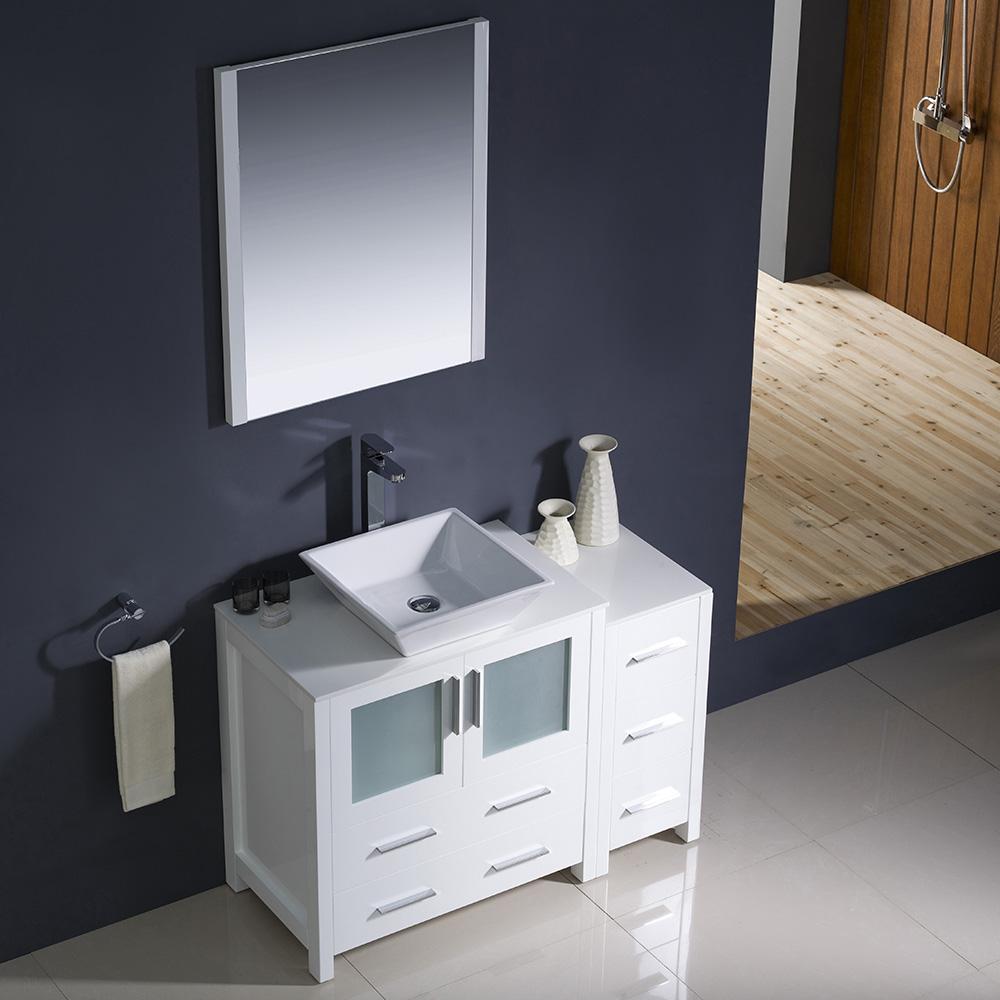 Fresca Torino 42" White Modern Bathroom Vanity w/ Side Cabinet & Vessel Sink