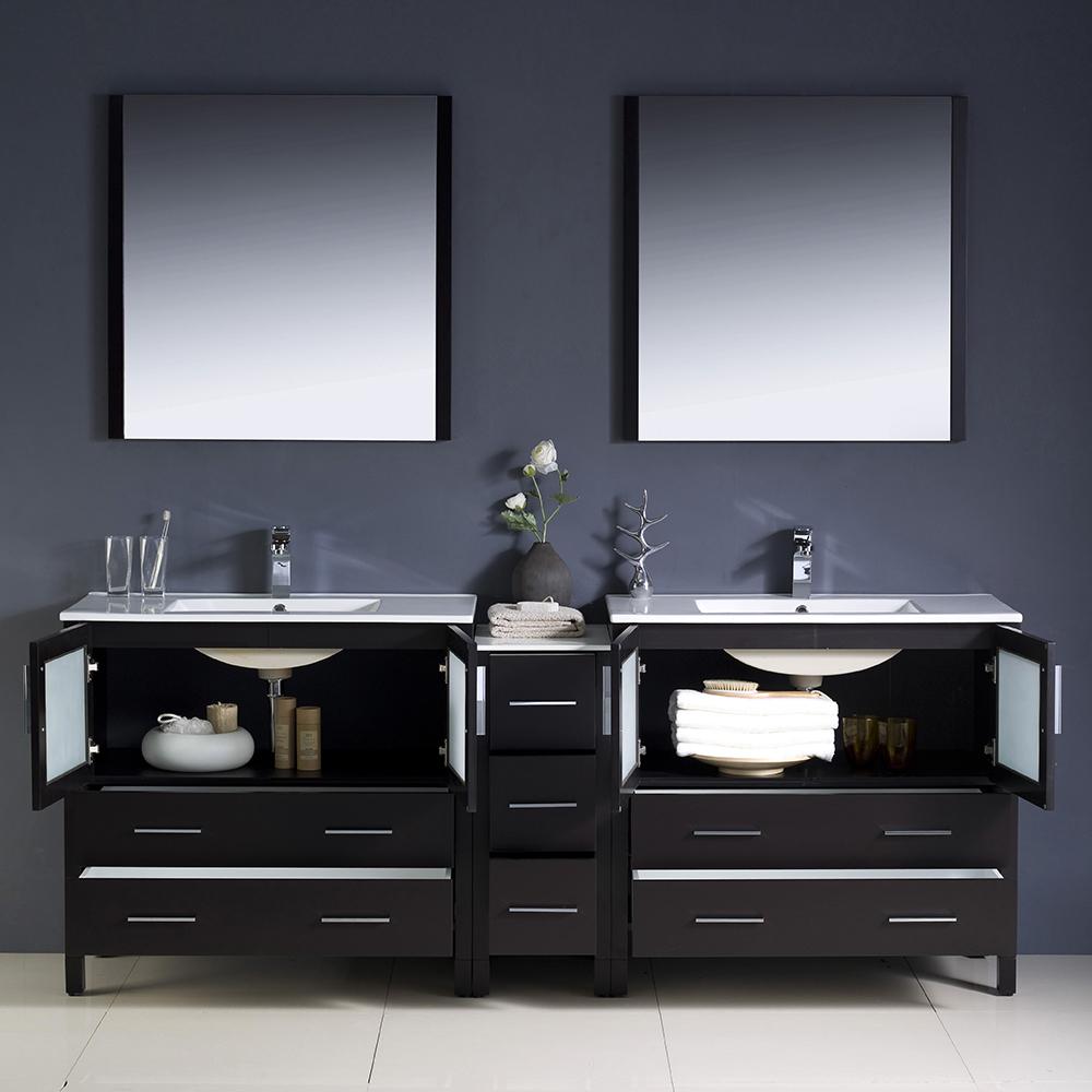 Fresca Torino 84" Espresso Modern Double Sink Bathroom Vanity w/ Side Cabinet & Integrated Sinks