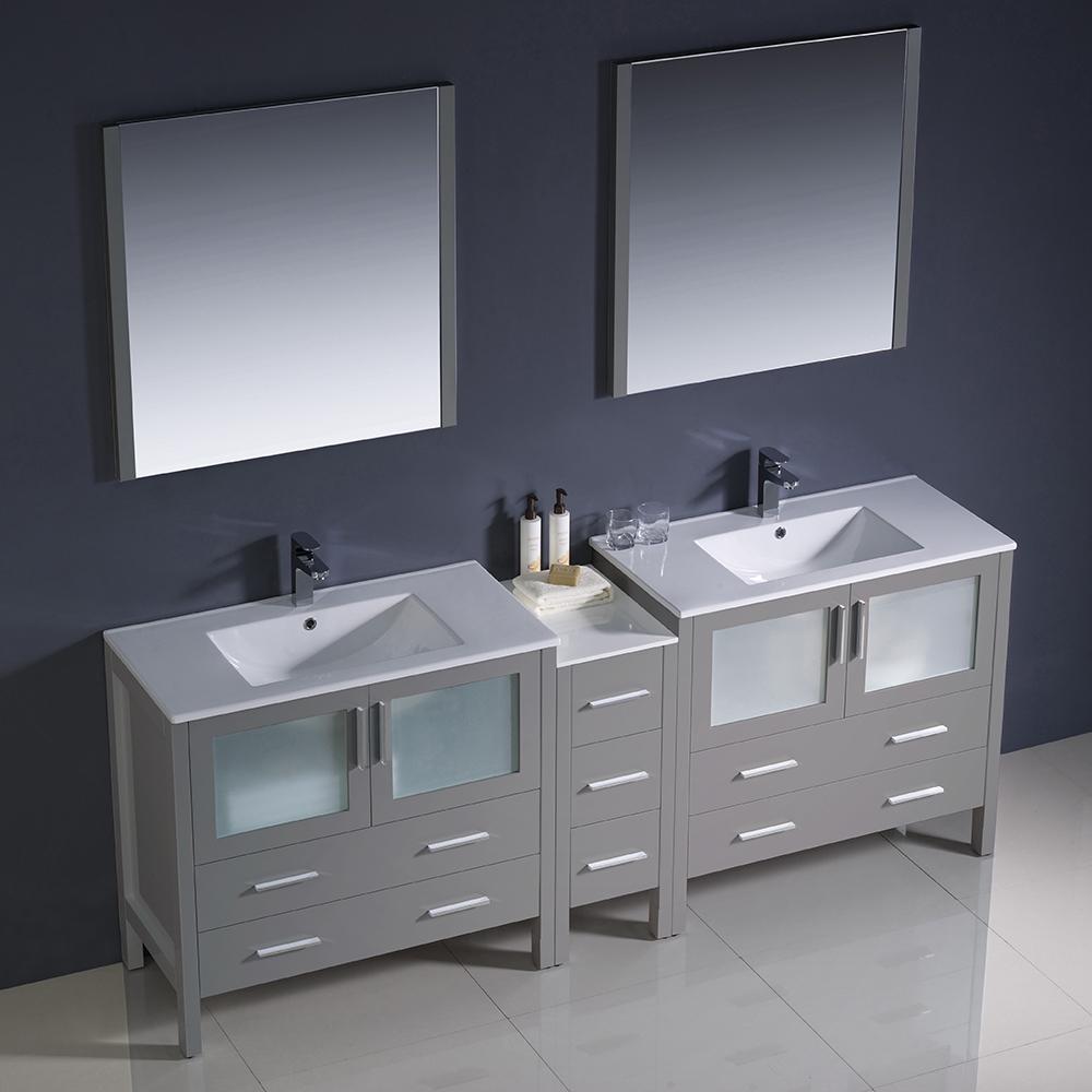 Fresca Torino 84" Gray Modern Double Sink Bathroom Vanity w/ Side Cabinet & Integrated Sinks