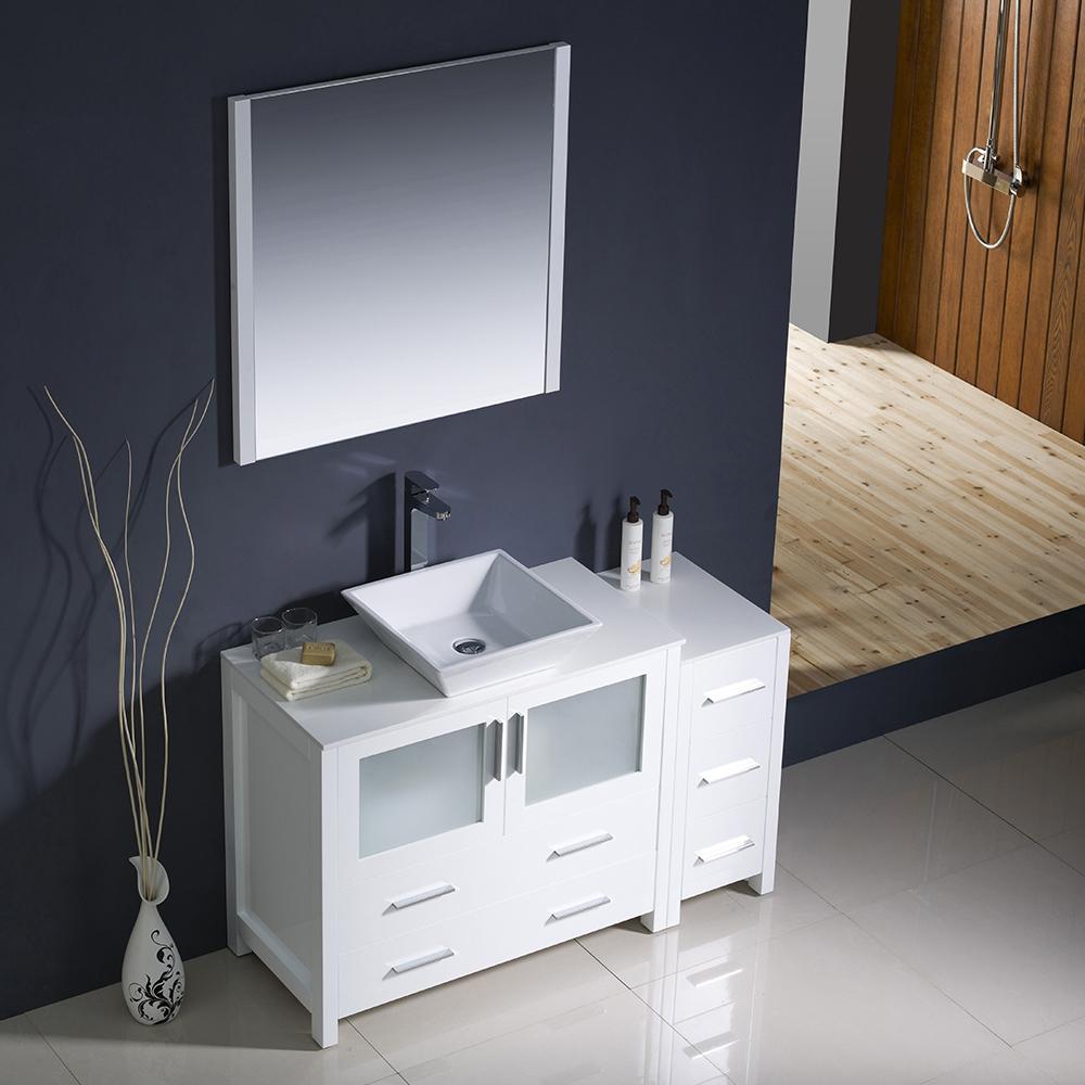 Fresca Torino 48" White Modern Bathroom Vanity w/ Side Cabinet & Vessel Sink