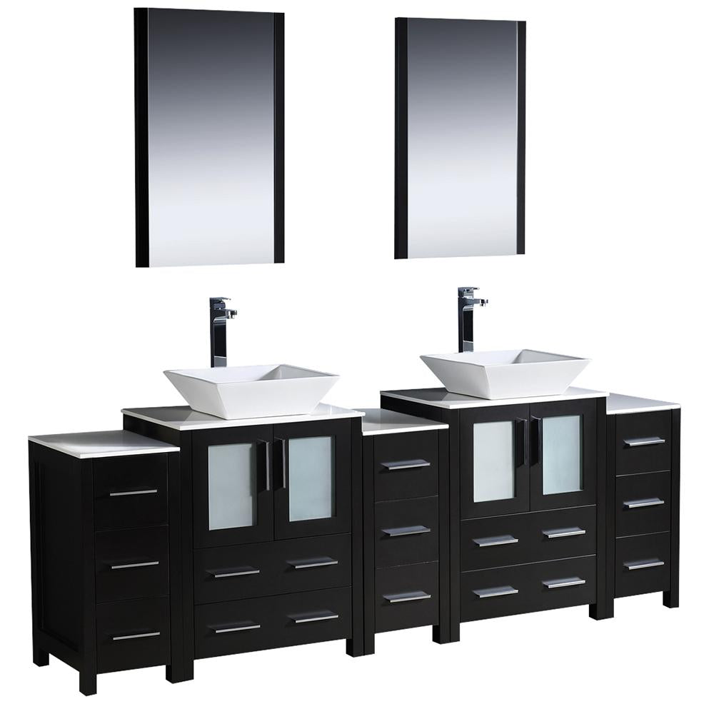 Fresca Torino 84" Espresso Modern Double Sink Bathroom Vanity w/ 3 Side Cabinets & Vessel Sinks