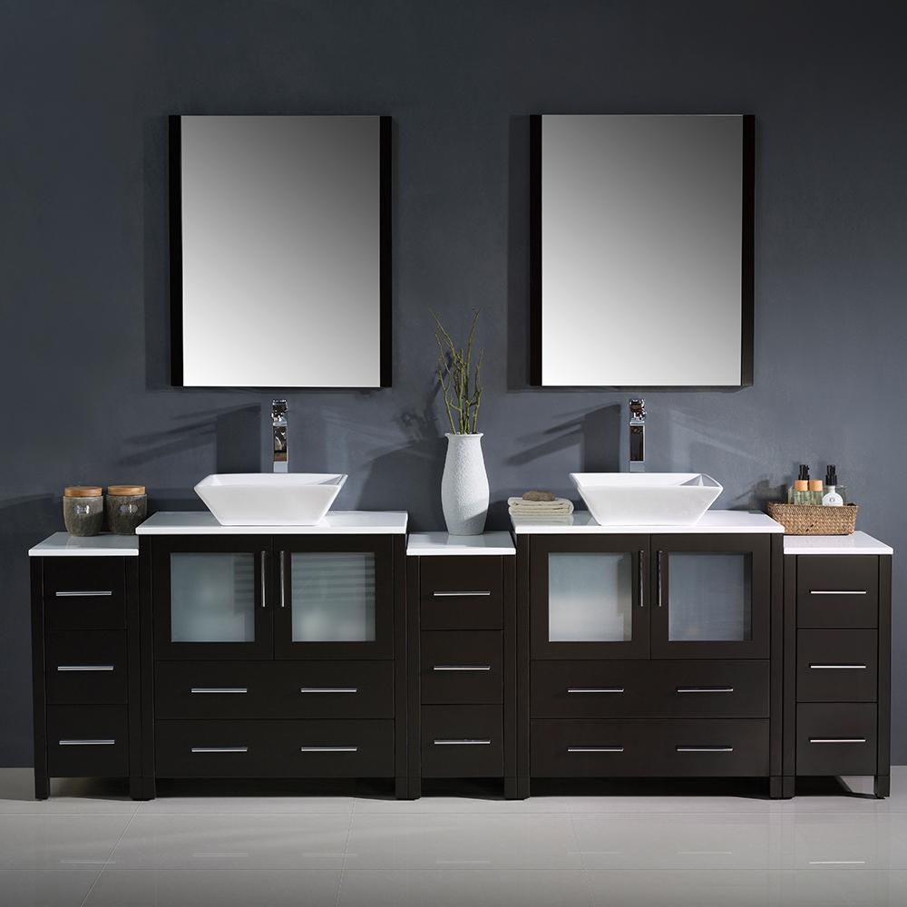 Fresca Torino 96" Espresso Modern Double Sink Bathroom Vanity w/ 3 Side Cabinets & Vessel Sinks