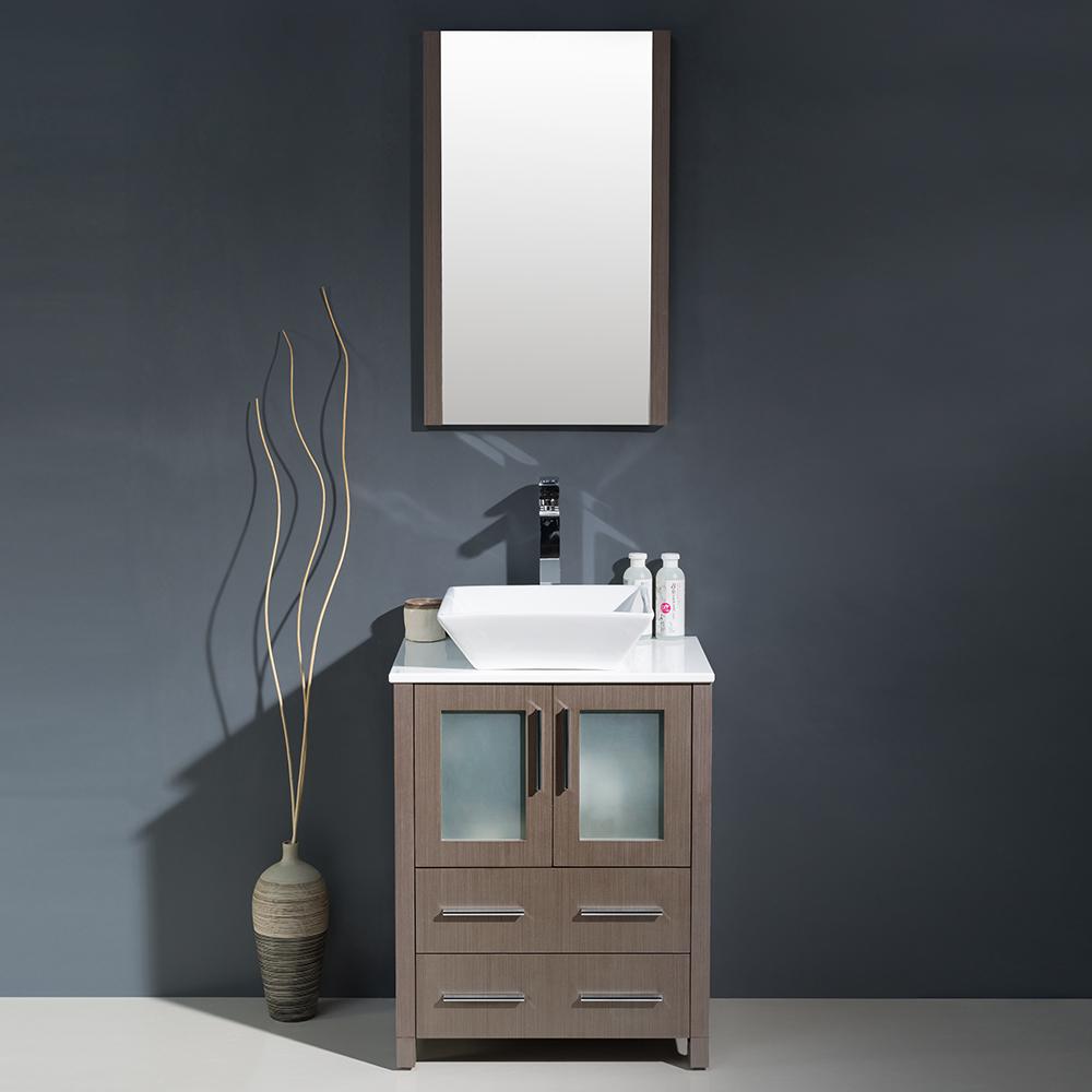 Fresca Torino 24" Gray Oak Modern Bathroom Vanity w/ Vessel Sink