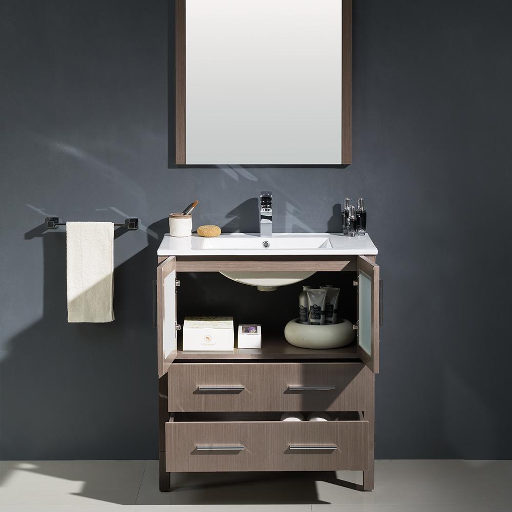 Fresca Torino 30" Gray Oak Modern Bathroom Vanity w/ Integrated Sink