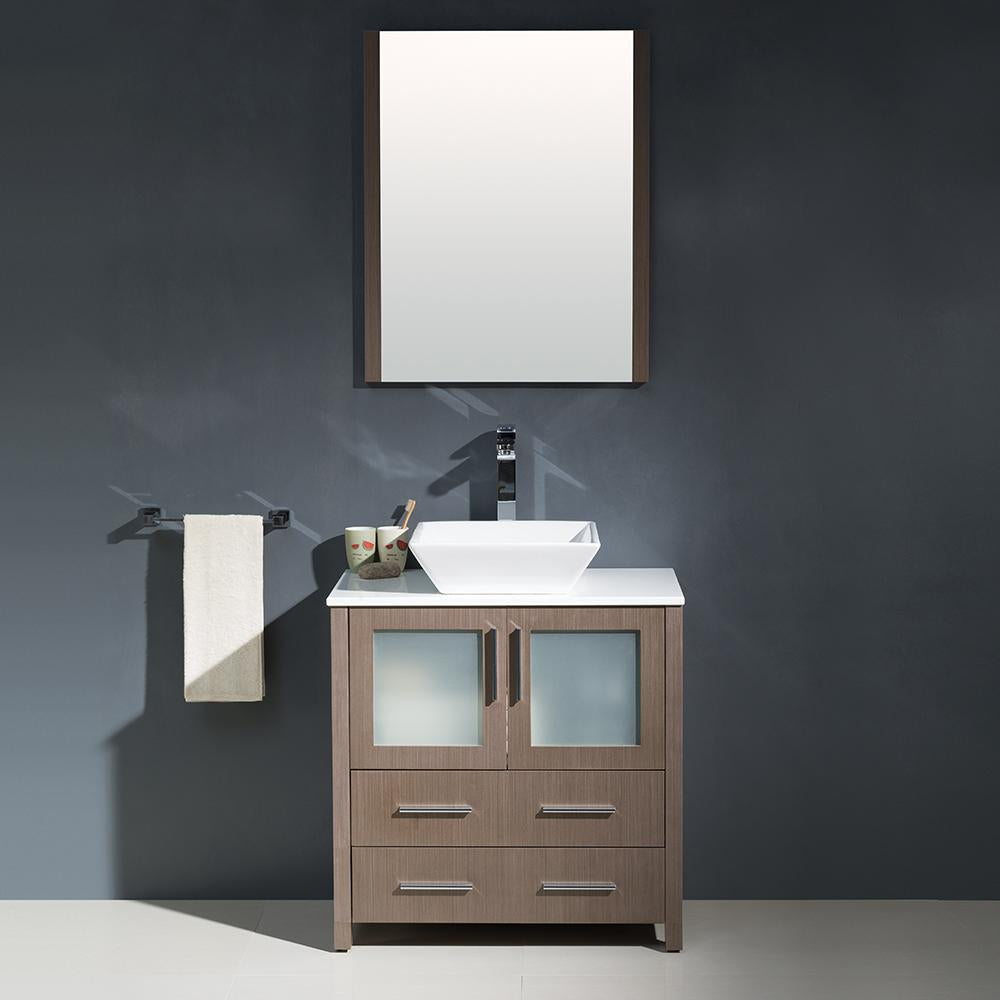 Fresca Torino 30" Gray Oak Modern Bathroom Vanity w/ Vessel Sink