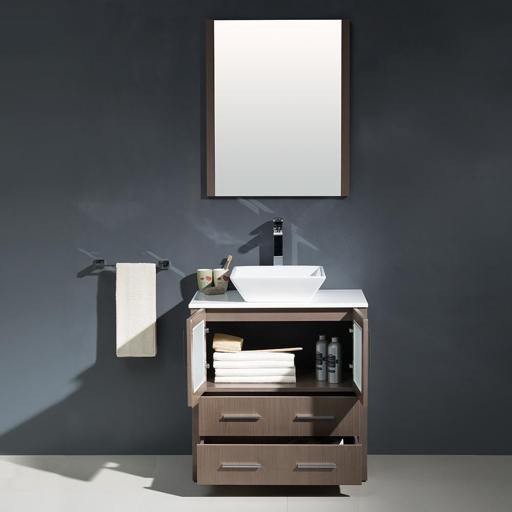 Fresca Torino 30" Gray Oak Modern Bathroom Vanity w/ Vessel Sink