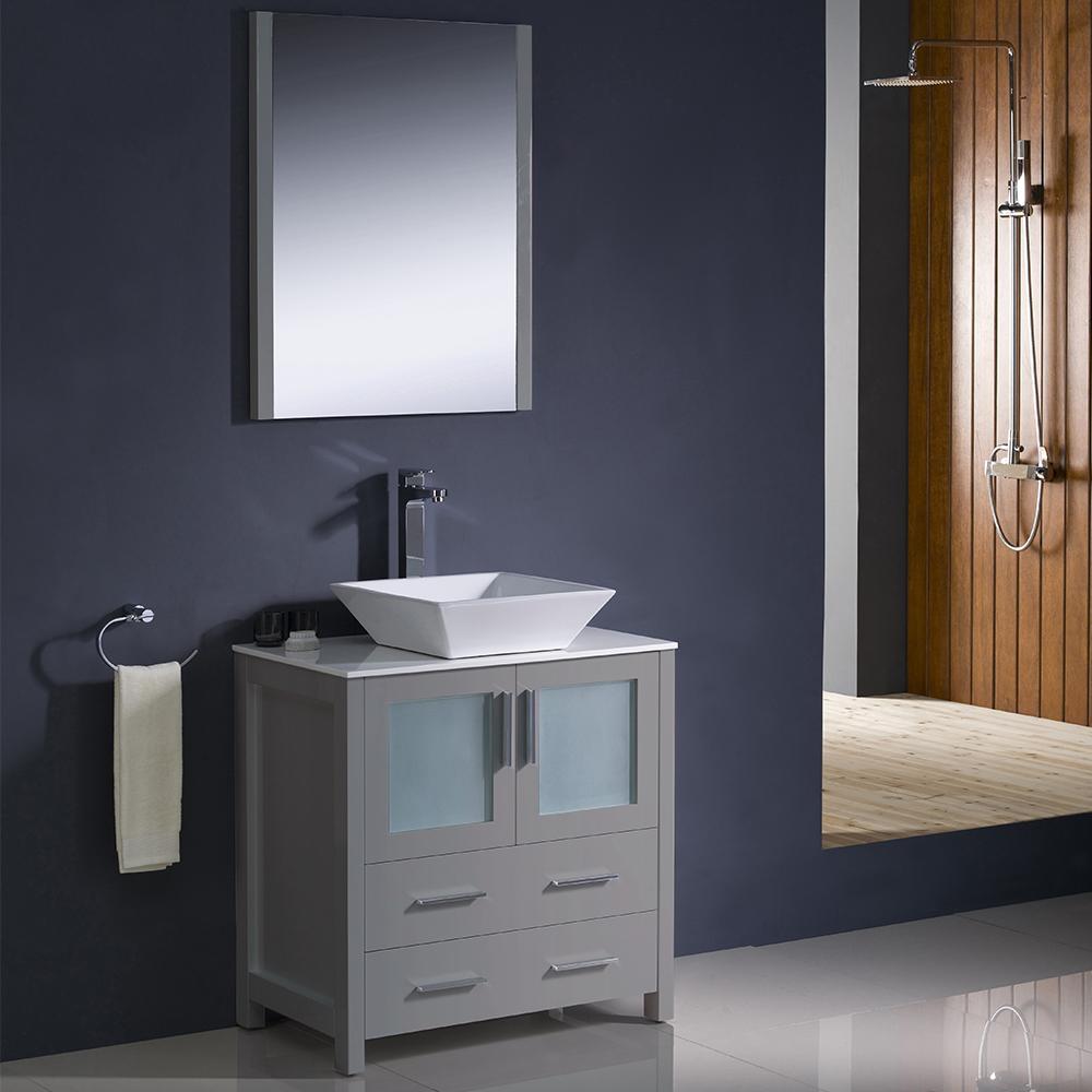 Fresca-Torino-30"-Gray-Modern-Bathroom-Vanity-w/-Vessel-Sink-(FVN6230GR-VSL)