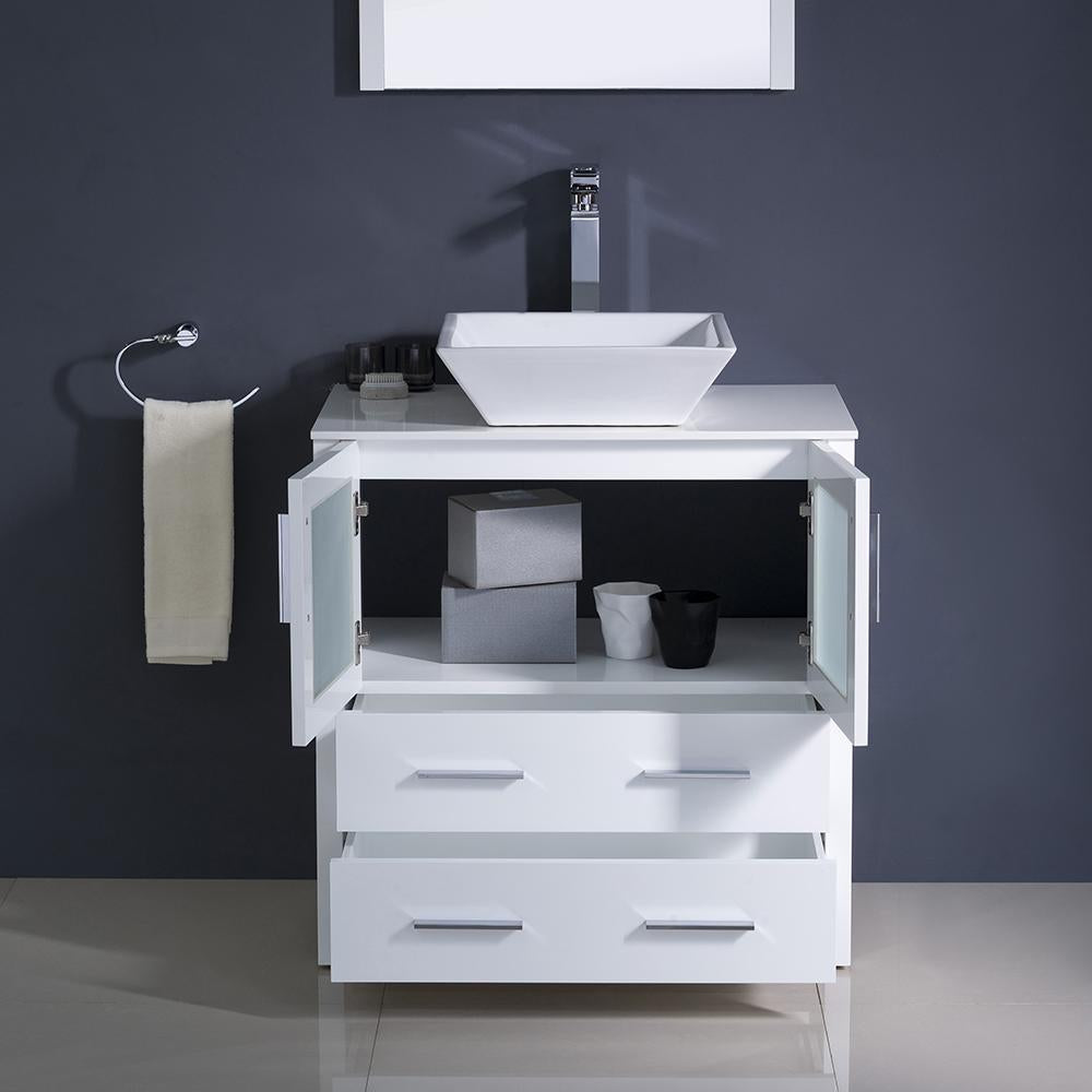 Fresca Torino 30" White Modern Bathroom Vanity w/ Vessel Sink