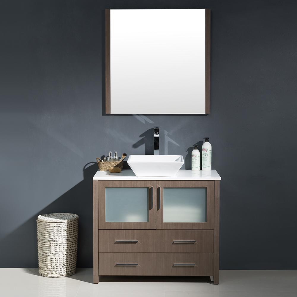 Fresca Torino 36" Gray Oak Modern Bathroom Vanity w/ Vessel Sink