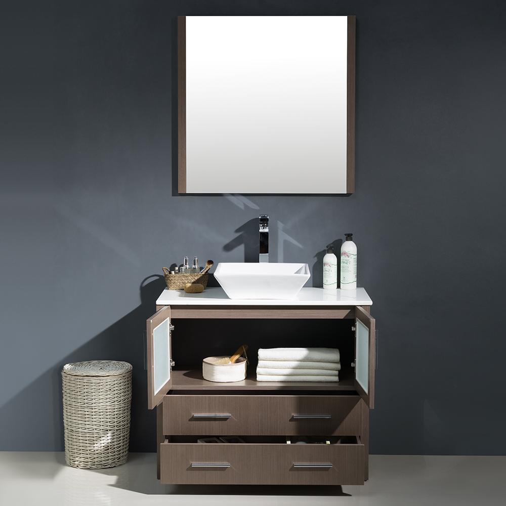 Fresca Torino 36" Gray Oak Modern Bathroom Vanity w/ Vessel Sink