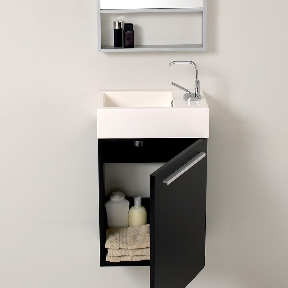 Fresca Pulito 16" Small Black Modern Bathroom Vanity w/ Tall Mirror