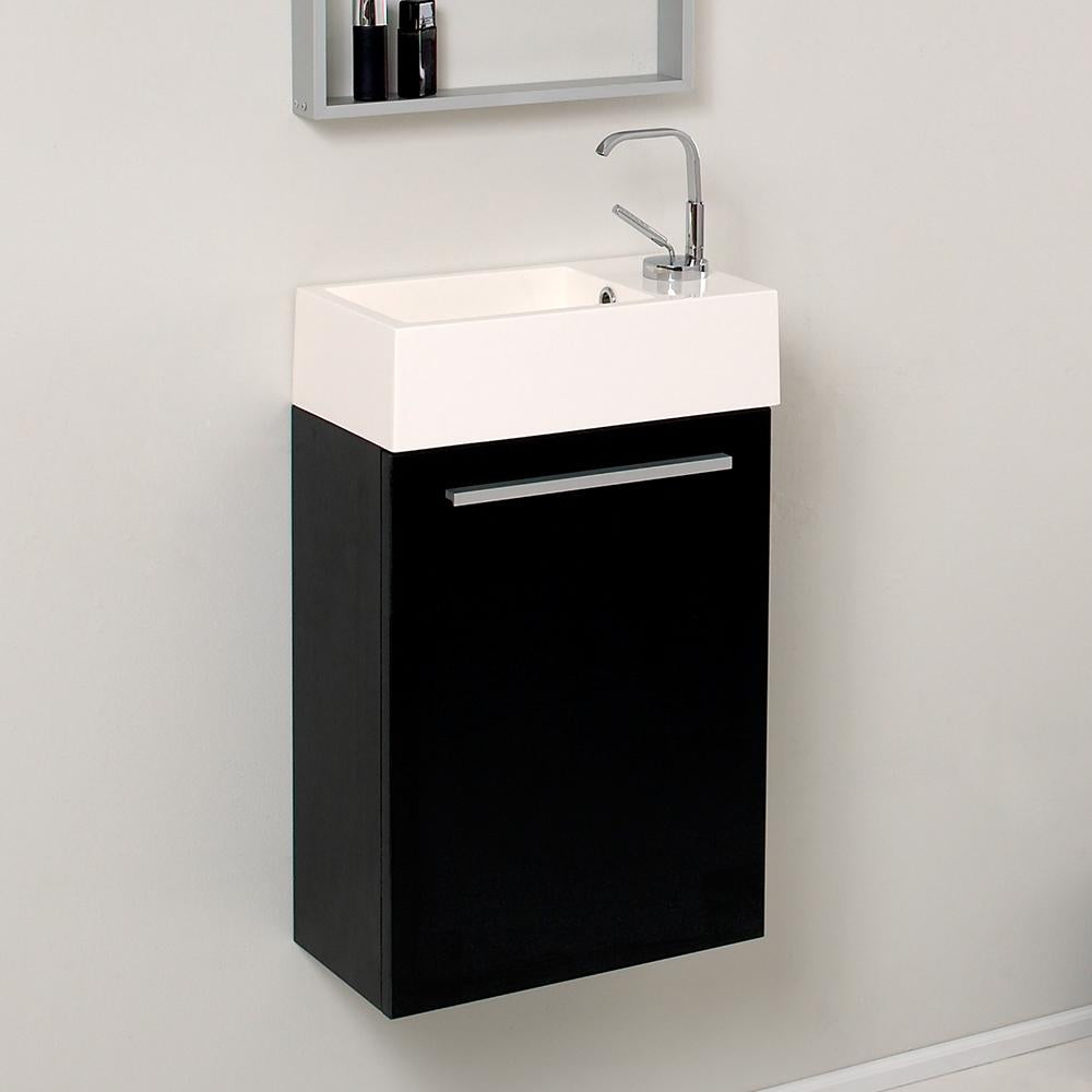 Fresca Pulito 16" Small Black Modern Bathroom Vanity w/ Tall Mirror