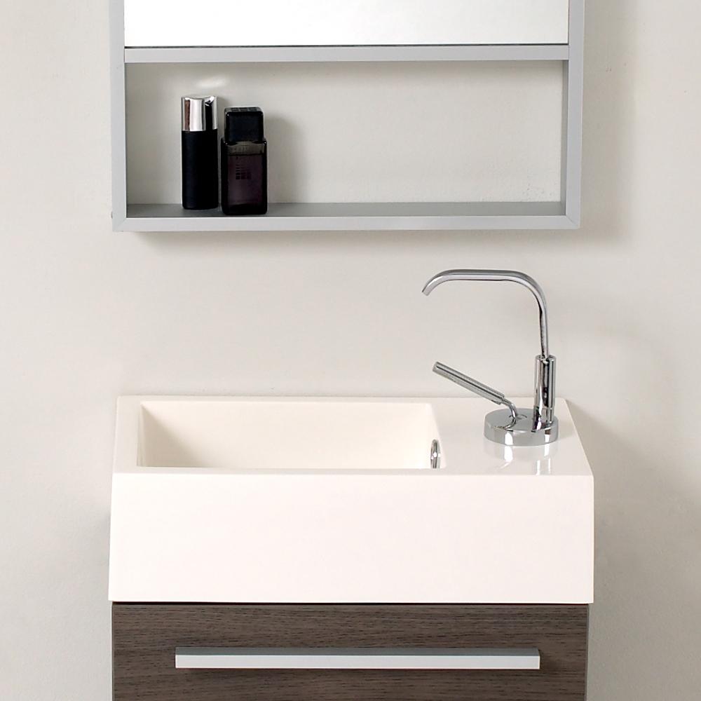 Fresca Pulito 16" Small Gray Oak Modern Bathroom Vanity w/ Tall Mirror