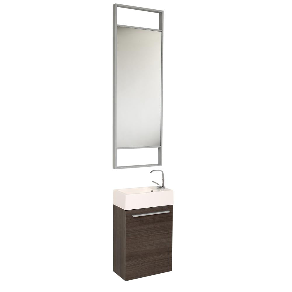 Fresca Pulito 16" Small Gray Oak Modern Bathroom Vanity w/ Tall Mirror