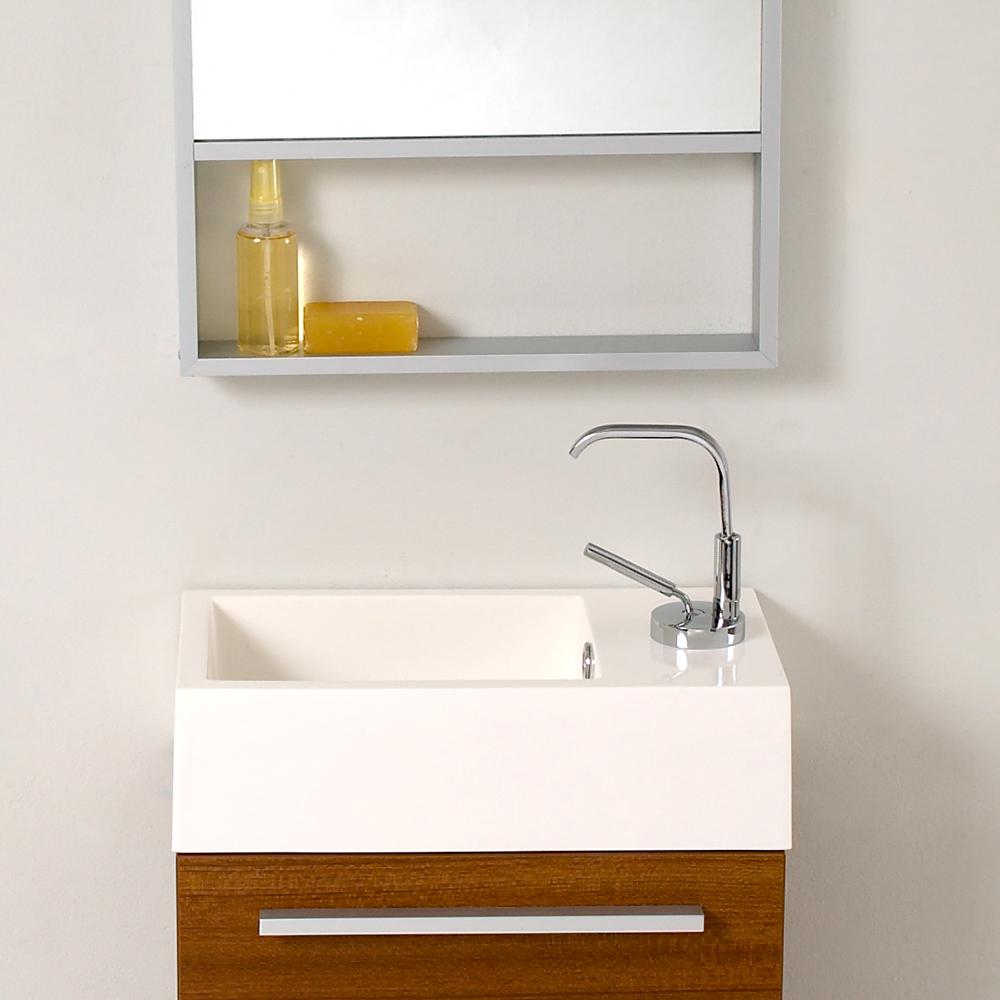 Fresca Pulito 16" Small Teak Modern Bathroom Vanity w/ Tall Mirror