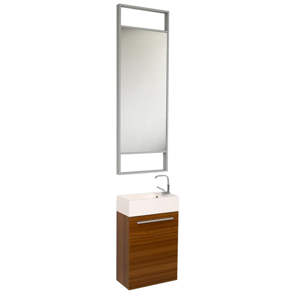 Fresca Pulito 16" Small Teak Modern Bathroom Vanity w/ Tall Mirror