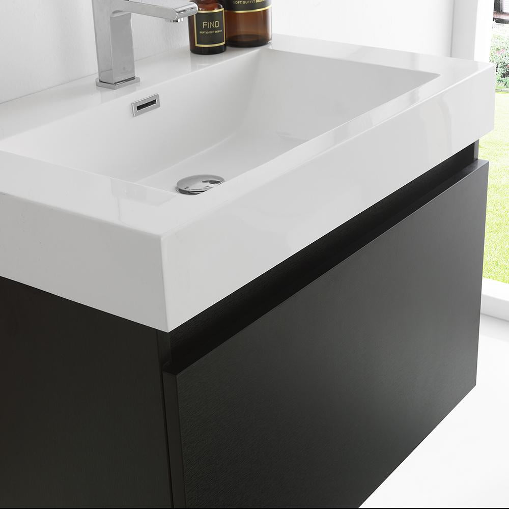 Fresca Mezzo 30" Black Wall Hung Modern Bathroom Vanity w/ Medicine Cabinet