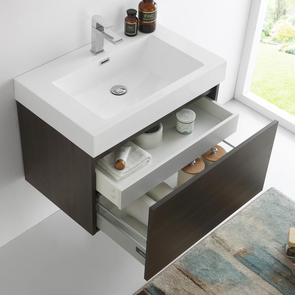 Fresca Mezzo 30" Gray Oak Wall Hung Modern Bathroom Vanity w/ Medicine Cabinet