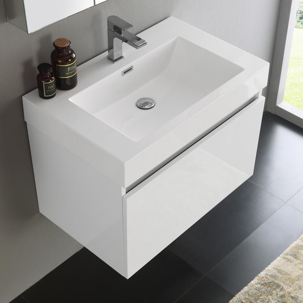 Fresca Mezzo 30" White Wall Hung Modern Bathroom Vanity w/ Medicine Cabinet